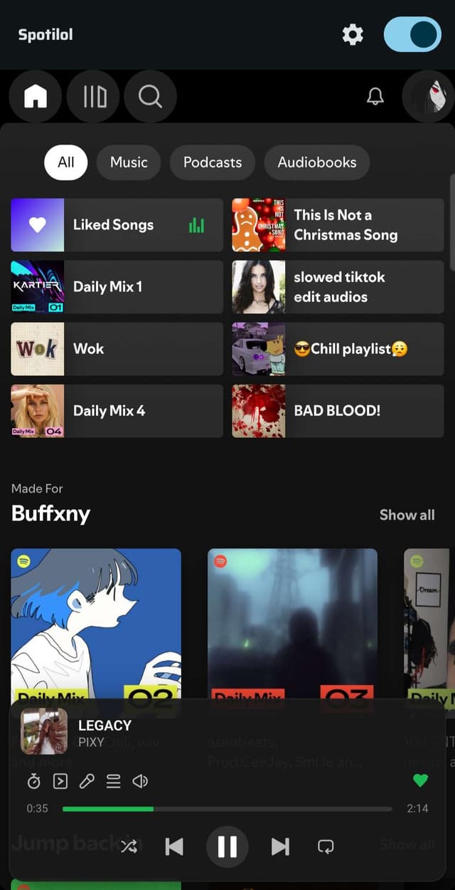 Spotilol player view